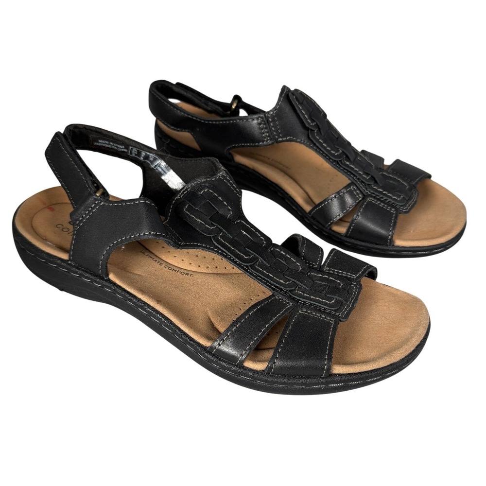 Clarks Collection Clarks Laurieann Kay Black Leather Comfort Slingback Sandals 6